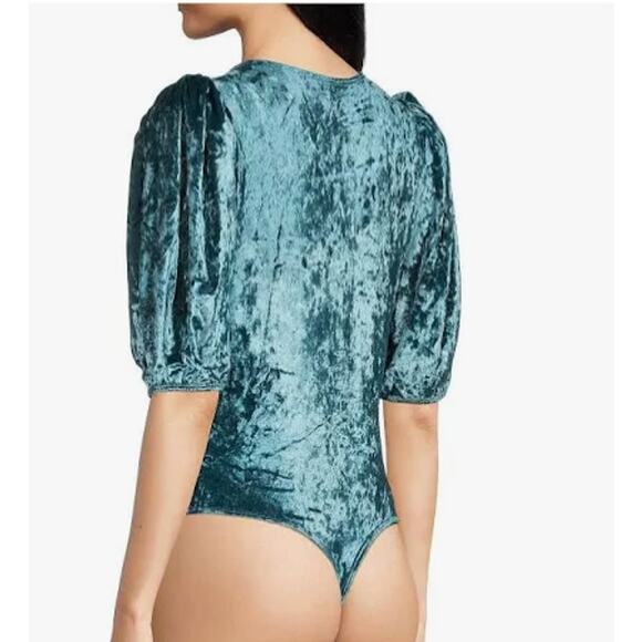 Free People Intimately Don't You Wish Velvet Velour Bodysuit | Sz S, Teal New - Picture 5 of 6